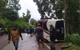 Bus Mini Terguling di Jalur Cangar Mojokerto, Satu Orang Meninggal