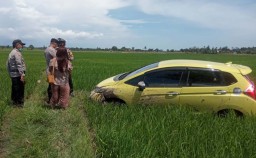 Hii.. Honda Jazz ini Mendadak 'Parkir' di Tengah Persawahan Banyuwangi