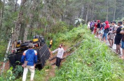 Hindari Tabrakan dengan Motor Misterius, Truk Terguling di Hutan Ponorogo