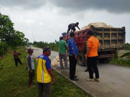 Perbaikan Jalan Poros Desa di Lamongan Ambles Ditangani Berbagai Elemen