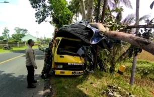 Truk Bermuatan Besi asal Sidoarjo Ringsek Tabrak Pohon di Banyuwangi