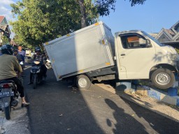 Ditabrak Motor, Mobil Box di Ponorogo Hantam Pohon Mangga dan Pembatas Jalan