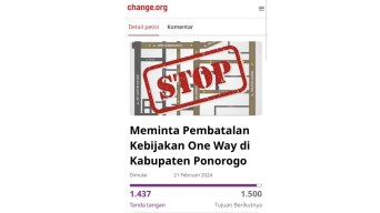 Warga Tolak Jalan Searah di Segi 8 Emas Ponorogo, Ajukan Petisi lewat Medsos