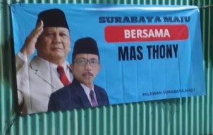 Baliho Kader Gerindra AH Thony Maju Wali Kota Surabaya Bertebaran