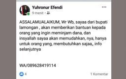 Awas! Akun Facebook ini Catut Nama dan Foto Bupati Lamongan Yuhronur Efendi