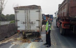 Mobil Boks Bermuatan Bahan Kimia Terbakar di Tol Gresik-Surabaya