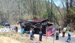 Tak Kuat Nanjak, Truk Muat Pupuk 13 Ton Terguling di Ponorogo