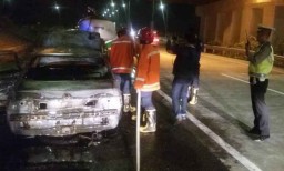 Mobil Pemudik Terbakar di Tol Mojokerto