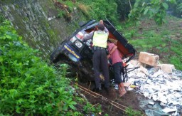 Pikap Muat Ikan Terperosok ke Bantaran Kali di Blitar, Dua Orang Luka