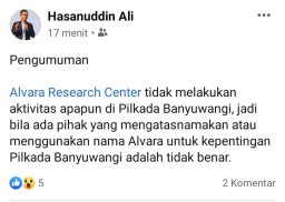 Namanya Dicatut, Alvara Bantah Lakukan Survei Pilkada Banyuwangi 2020