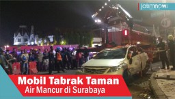 Video: Mobil Tabrak Taman Air Mancur di Surabaya