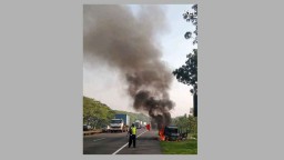 Diduga Gegara Sopir Merokok, Pikap Muat Spon Terbakar di Tol Sidoarjo