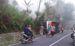 Rem Blong, Bus Cahaya Mulya Terguling Usai Tabrak Tebing di Trenggalek
