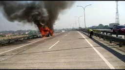Korsleting Listrik, Mobil Warga Surabaya Terbakar di Jalan Tol Pandaan