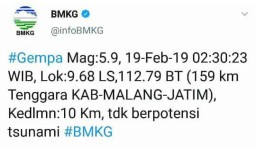 BMKG: Gempa 5,9 SR di Malang Terasa Hingga ke Bali